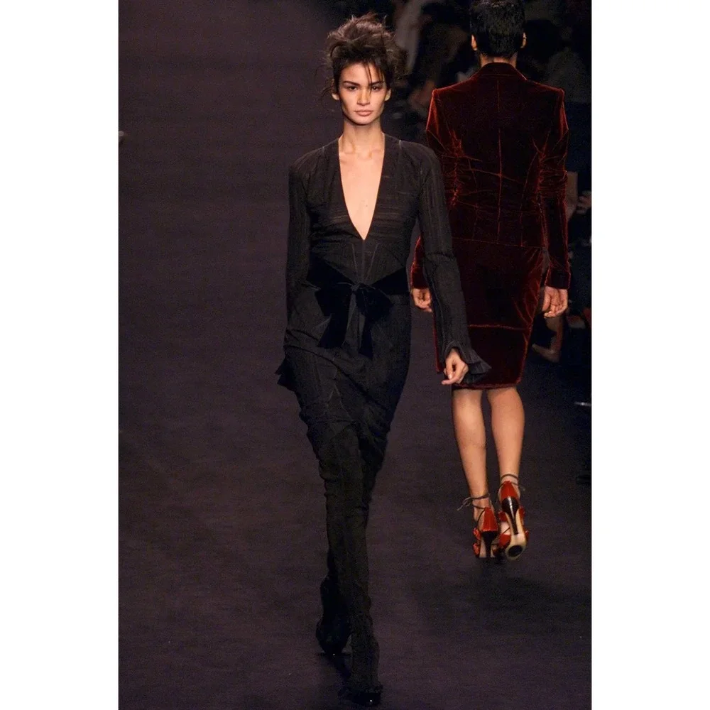 Yves Saint Laurent Tom Ford Fall 2002 Runway Thigh High Suede Boots 36.5
